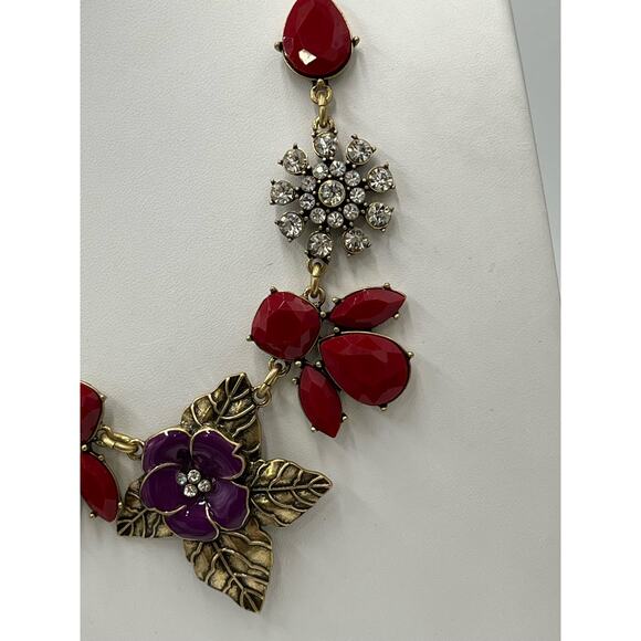 The Delta Box Red Purple Rhinestone Floral Statement Necklace Costume Jewelry - Picture 3 of 8